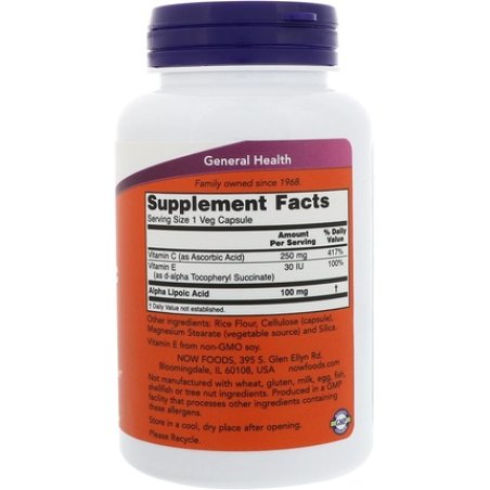 NOW ALA 100mg with Vitamin C and E 120 Capsules