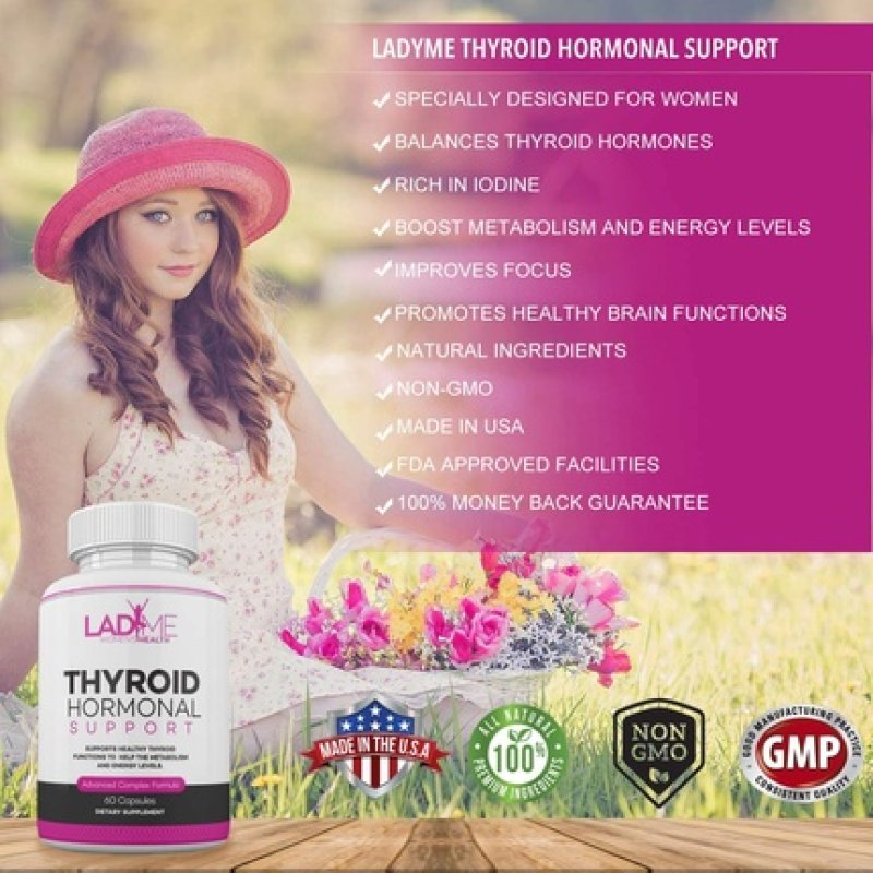 LadyMe Thyroid Support Supplement with Iodine 60 Capsules - Hormonal Support for Women's Metabolism, Energy and Focus