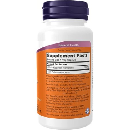 NOW Supplements Eggshell Membrane 500mg Joint Support 60 Veg Capsules