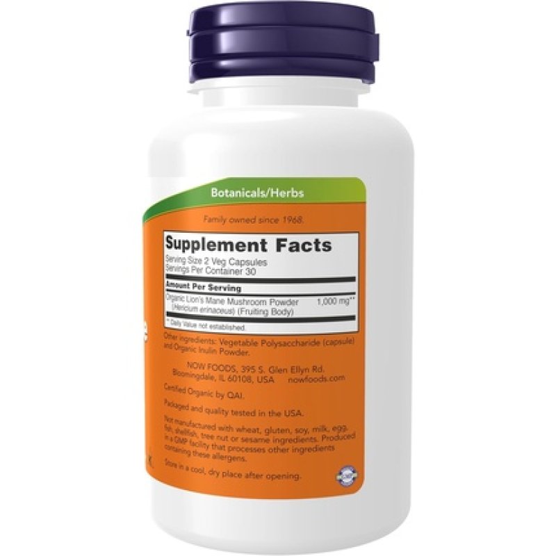 Now Foods Lion's Mane 500mg Super Mushroom Supplement - Organic