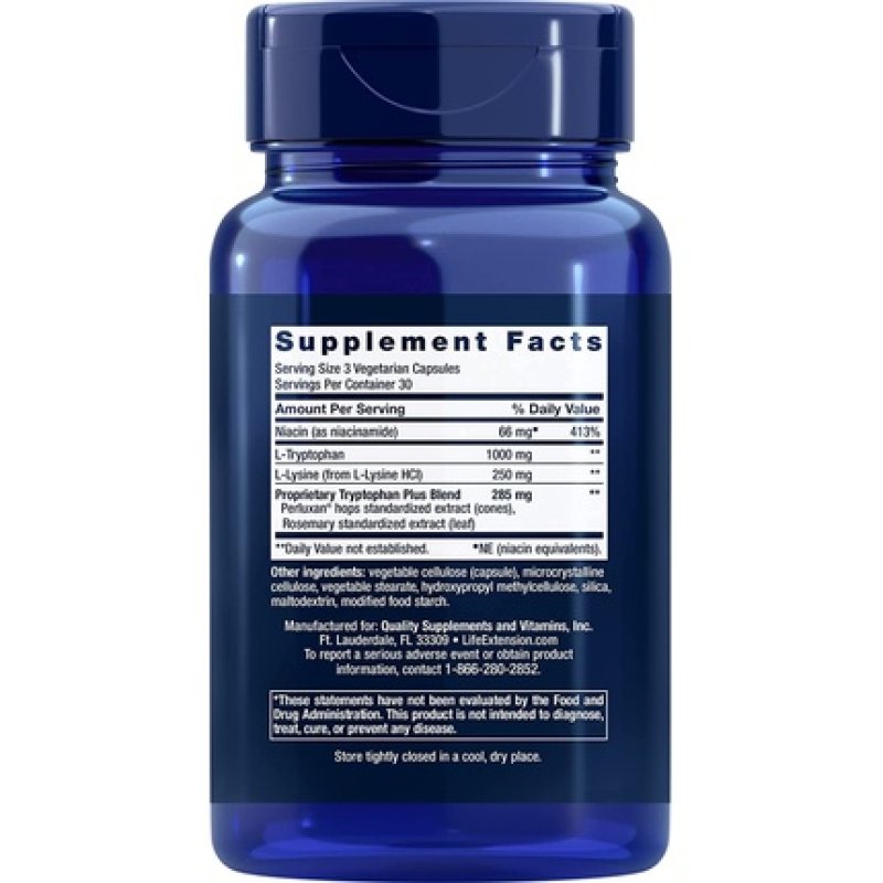 Life Extension Optimized Tryptophan Plus 1000mg Promotes Healthy Sleep and Stress Response 90 Vegetarian Capsules