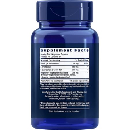 Life Extension Optimized Tryptophan Plus 1000mg Promotes Healthy Sleep and Stress Response 90 Vegetarian Capsules