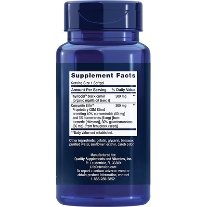 Life Extension Black Cumin Seed Oil & Curcumin Elite Turmeric Extract Supplement Pills 60 Softgels