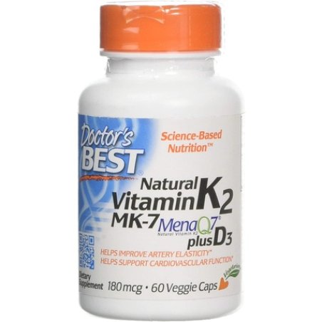 Doctor's Best Natural Vitamin K2 MK7 with MenaQ7 plus D3 Capsules 60 Count 180mg