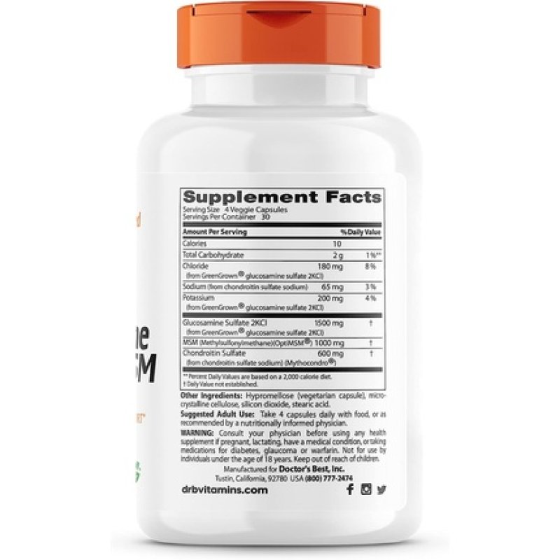 Doctor's Best Vegan Glucosamine Chondroitin MSM Joint Health Hair Skin & Nails