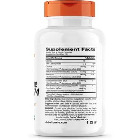 Doctor's Best Vegan Glucosamine Chondroitin MSM Joint Health Hair Skin & Nails