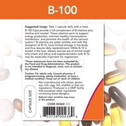 NOW Vitamin B-100 Energy Production and Nervous System Health 100 Veg Capsules