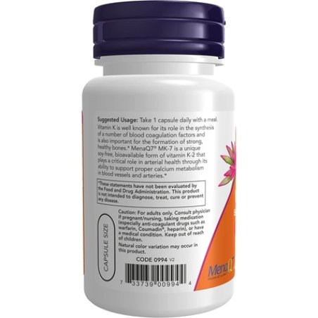 NOW Supplements Vitamin K2 MK-7 300mcg Extra Strength Bone Health Support 60 Veg Capsules