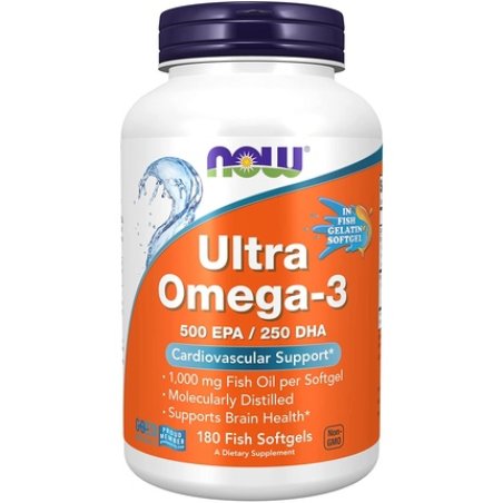 NOW Ultra Omega-3 500 EPA and 250 DHA Cardiovascular Support 180 Fish Gelatin Softgels