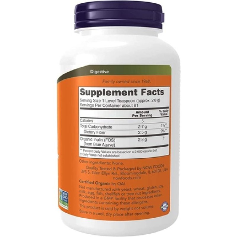 Now Foods Organic Inulin Pure Powder 8oz 227g
