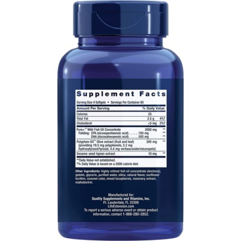 Life Extension Super Omega-3 Plus EPA/DHA Fish Oil with Sesame Lignans and Olive Extract 240 Softgels