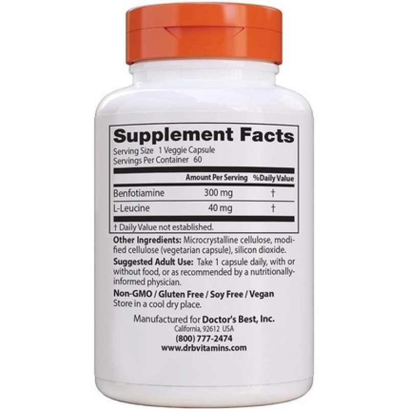Doctor's Best Benfotiamine Non-GMO Vegan Gluten Free Soy Free 300mg 60 Veggie Caps