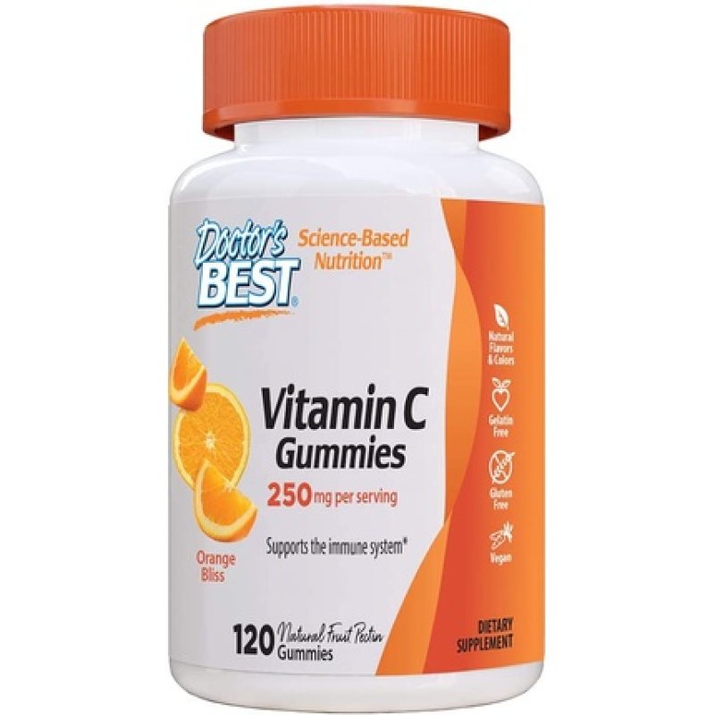 Doctor's Best Vitamin C Gummies 250mg Immune Brain Eyes Heart Antioxidant Support - Fruit Flavor 120 Count