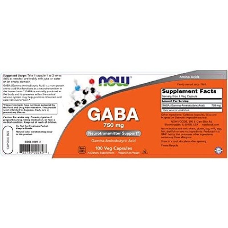 Now Foods GABA 750mg - 100 Vcaps