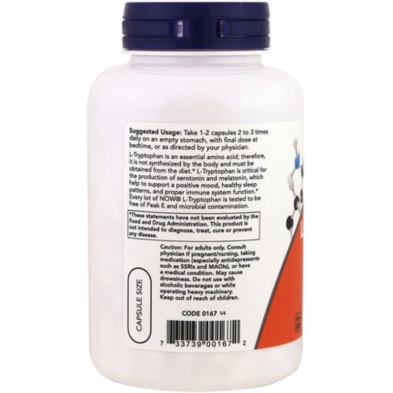 NOW Foods L-Tryptophan 500mg Vegetarian Capsules 120 Count