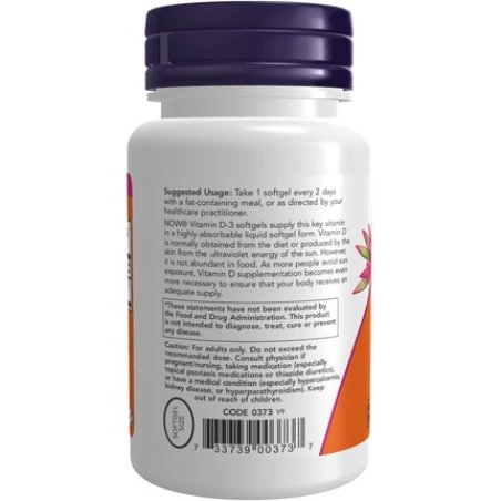 NOW Supplements Vitamin D-3 5,000 IU High Potency Structural Support 240 Softgels
