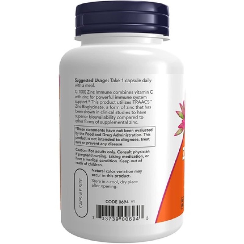 NOW Supplements C-1000 & Zinc Immune Seasonal Support Formula 90 Count