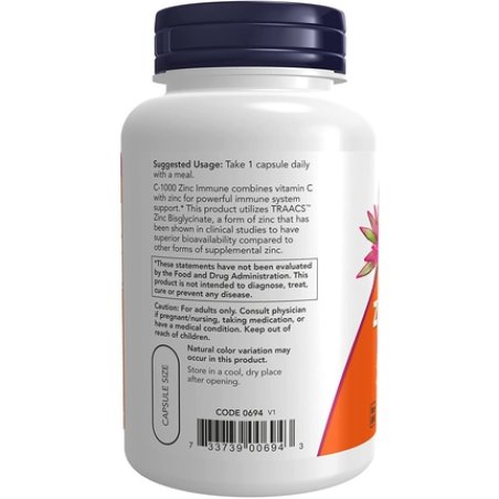 NOW Supplements C-1000 & Zinc Immune Seasonal Support Formula 90 Count