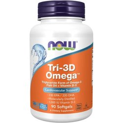 NOW Tri-3D Omega Triglyceride Form of Omega-3 Fish Oil with Vitamin D-3 90 Softgels