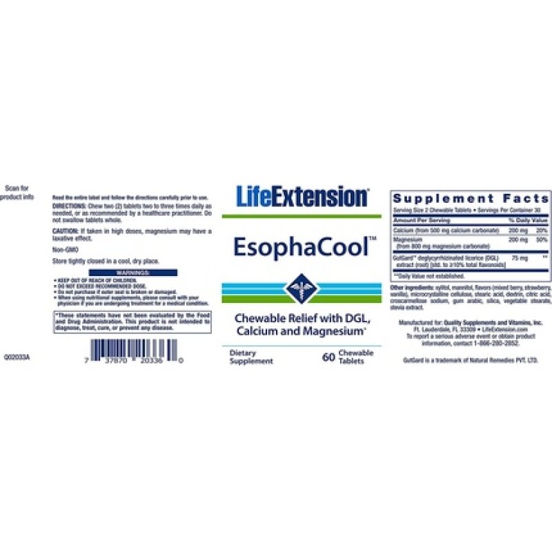 EsophaCool Berry Flavor Vegetarian Chewable Tabs 60