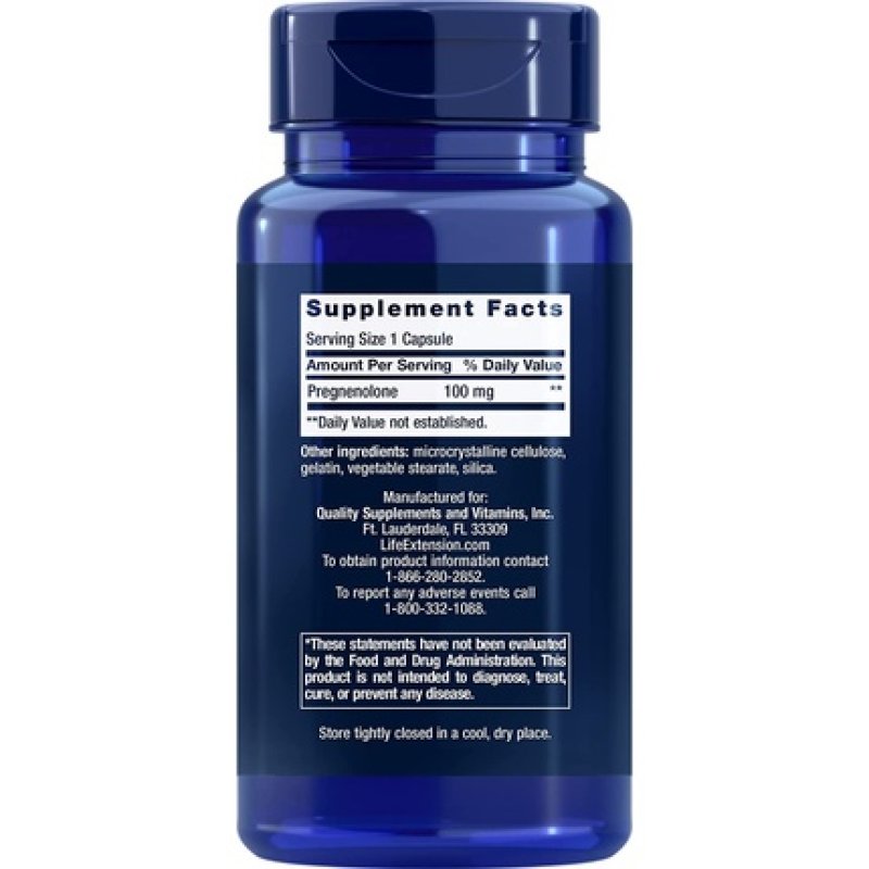 Life Extension Pregnenolone 100mg Hormone Balance Memory & Cognition Support Supplement 100 Capsules