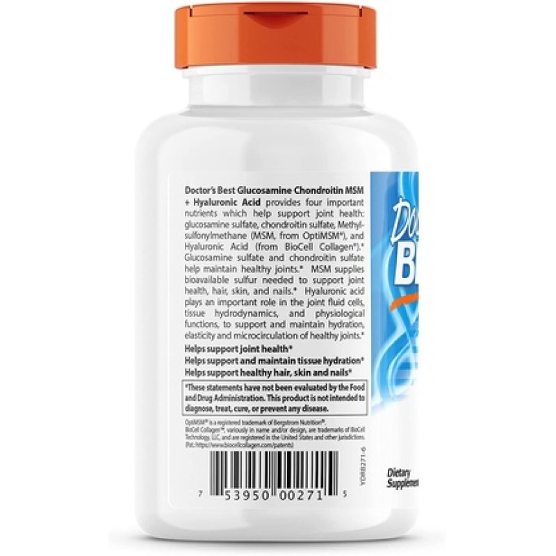 Doctor's Best Glucosamine Chondroitin MSM Hyaluronic Acid with OptiMSM Featuring Biocell Collagen Joint Support 150