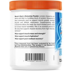 Doctor's Best Pure L-Glutamine Powder Supports Muscle Mass Strength and Post-Workout Recovery Amino Acid 300g