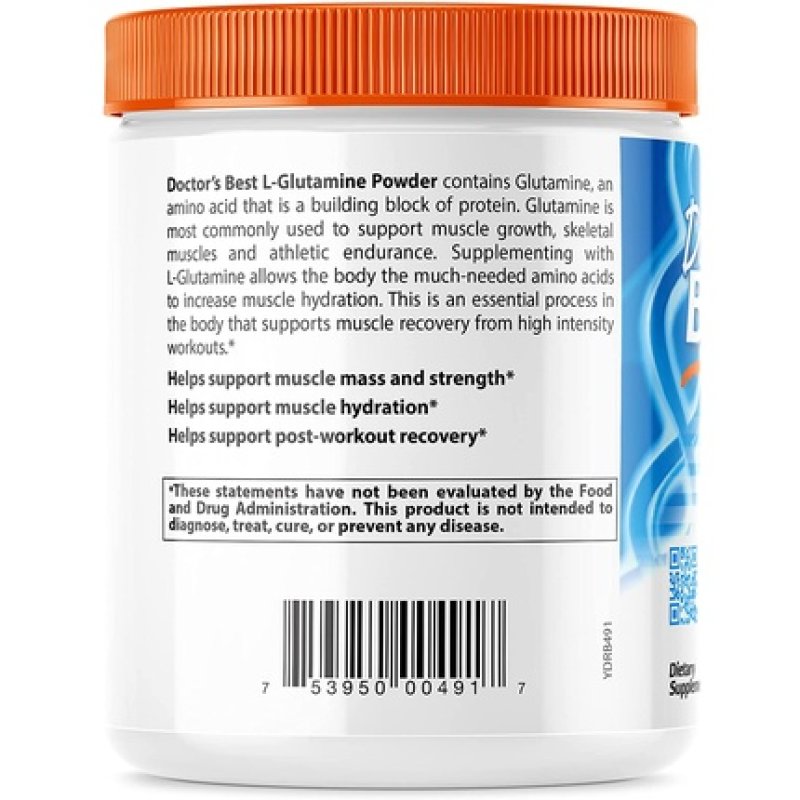 Doctor's Best Pure L-Glutamine Powder Supports Muscle Mass Strength and Post-Workout Recovery Amino Acid 300g