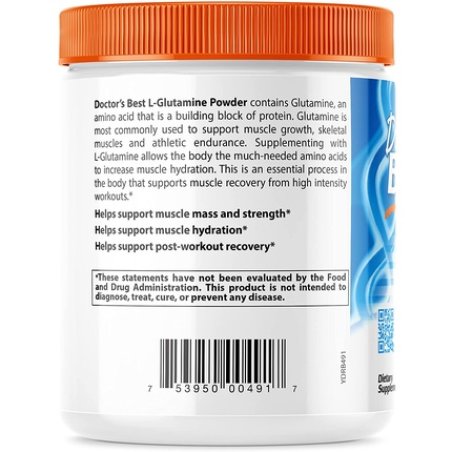 Doctor's Best Pure L-Glutamine Powder Supports Muscle Mass Strength and Post-Workout Recovery Amino Acid 300g