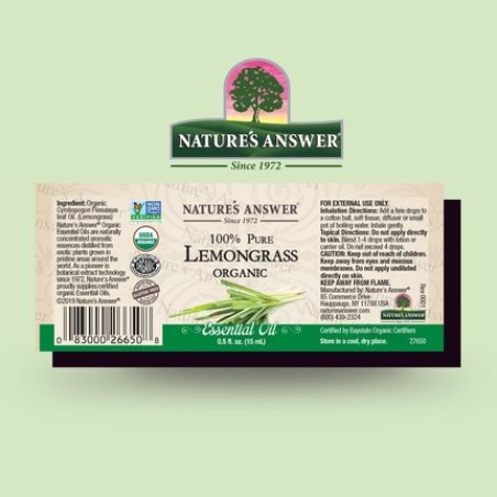 Organic Essential Oil 100% Pure Lemongrass 0.5 Fl Oz 15 Ml