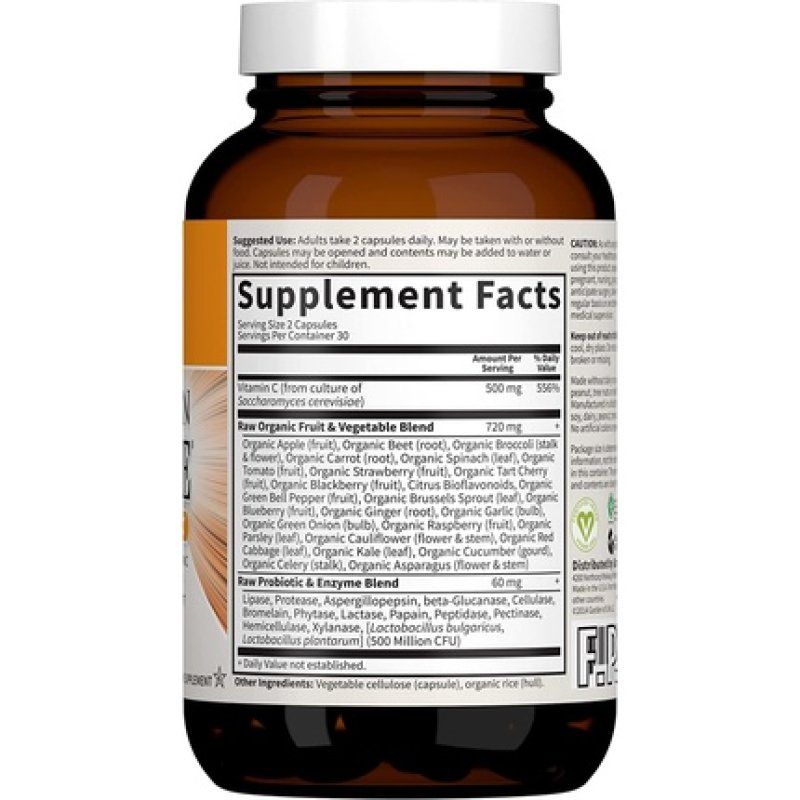 Garden of Life Whole Food Vitamin C Code Raw Capsules 500mg with Fruit and Veggie Blend and Probiotics - Orange 60 Count