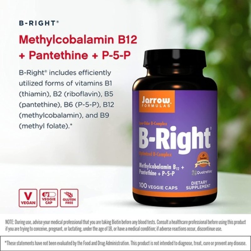 Jarrow Formulas B-Right Low-Odor Vitamin B-Complex Formula 100 Veggie Caps