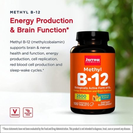 Jarrow Formulas Methyl B-12 Supports Brain Cells and Nerve Tissue 2500mcg 100 Count