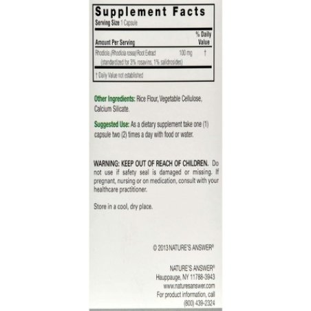 Nature's Answer Rhodiola Root Vegetarian Capsules 60 Count