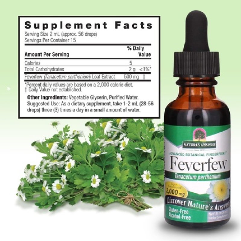 Nature's Answer Alcohol-Free Feverfew 2000mg 1oz Extract Promotes Overall Health