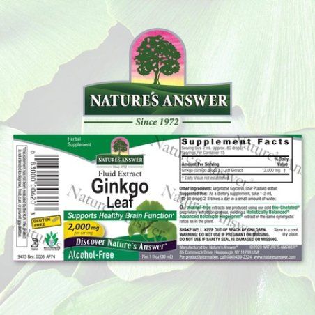 Nature's Answer Ginkgo Leaf 1-Ounce Ginkgo Biloba Extract Alcohol Free Promotes Cognitive Function Mental Clarity