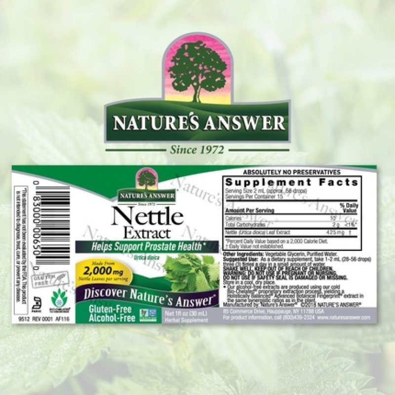 Nature's Answer Alcohol-Free Nettle Leaf 2000mg 1oz Extract Prostate Support Concentrated Dark Green Nettle Leaf Herbal