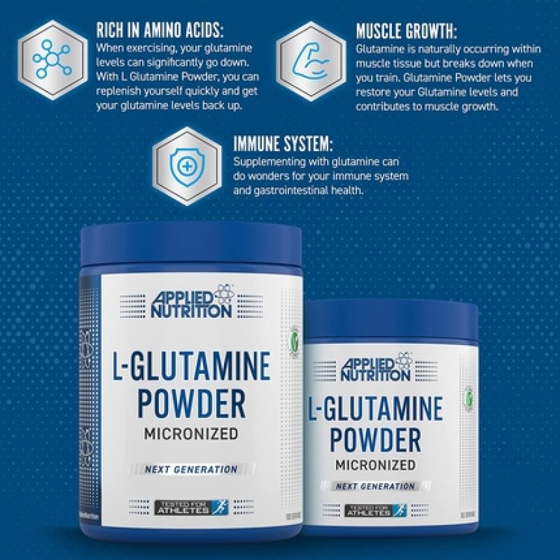 Applied Nutrition L Glutamine Powder Amino Acid Muscle Strength & Recovery Boosts Immune System Unflavoured 500g - 100