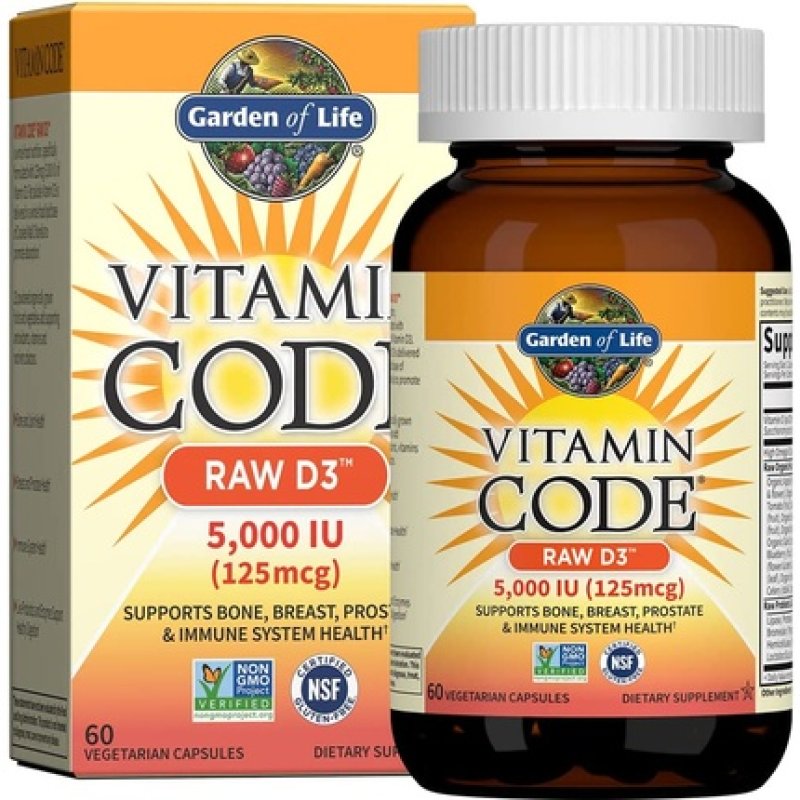 Garden of Life Vitamin Code Raw D3 Vitamin D Supplements 5000 IU 60 Vegetarian Capsules