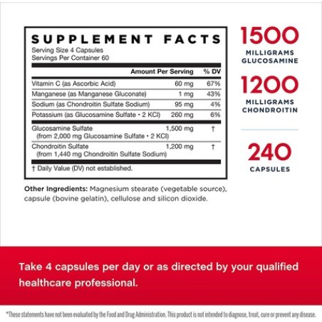 Jarrow Formulas Glucosamine Chondroitin Nutrient Support of Joint Health 240 Capsules - 60 Servings