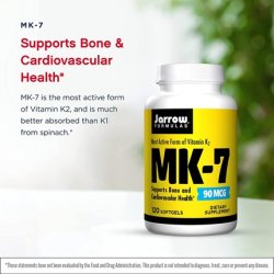 Jarrow Formulas MK-7 90mcg Superior Vitamin K Product for Building Strong Bones 120 Softgels