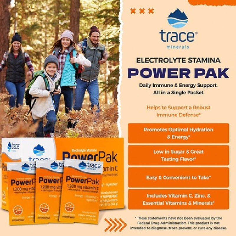 Trace Minerals Electrolyte Stamina Power Pak Orange 30 Packets 0.17 Ounce