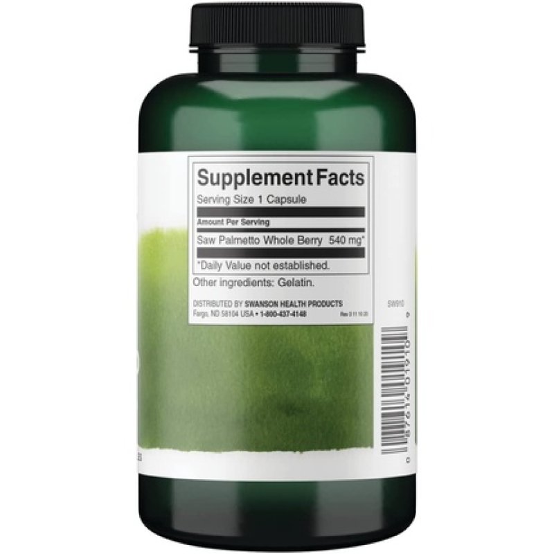 Swanson Saw Palmetto Herbal Supplement Promoting Male Prostate Health Support 250 Capsules 540mg