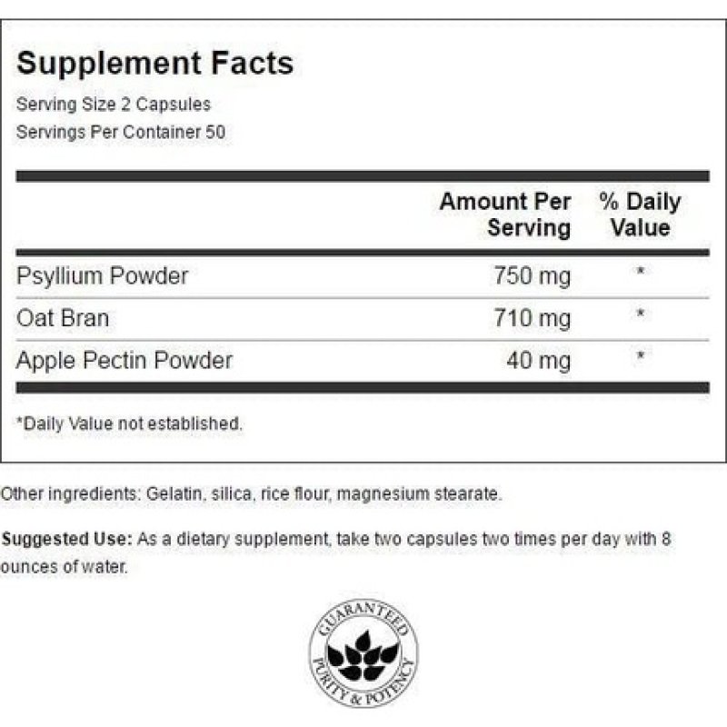 Swanson Tri-Fiber Complex Digestive Health Supplement with Psyllium, Oat Bran, & Apple Pectin 100 Capsules