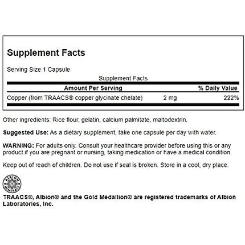 Swanson Albion Chelated Copper 2 Milligrams 60 Capsules