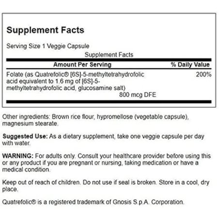 Swanson Folate 5-Methyltetrahydrofolic Acid High Potency Bioactive Form 800mcg Dfe 30 Veg Caps - Pack of 3