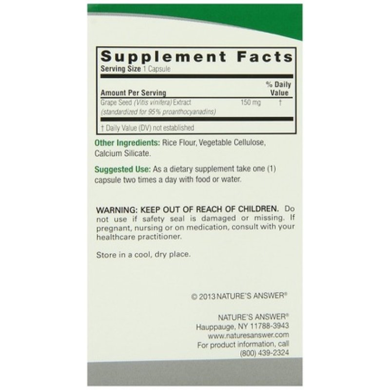 Nature's Answer Grape Seed Vegetarian Capsules 60 Count