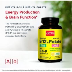 Jarrow Methyl B-12/Methyl Folate and Pyridoxal-5-Phosphate (P-5-P) Lozenges Supports Brain Health 100 Count
