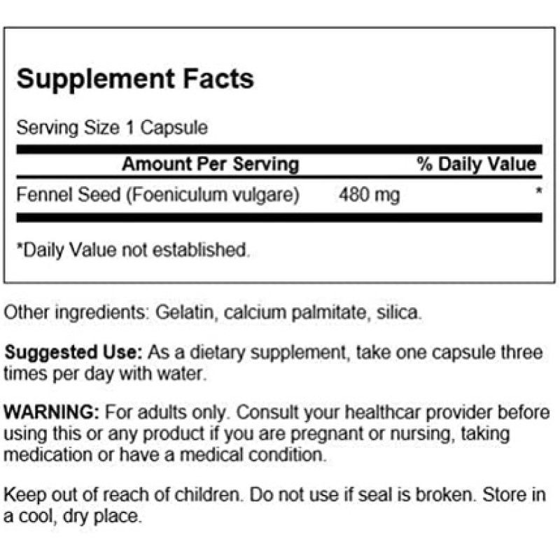 Swanson Fennel 480mg 100 Capsules