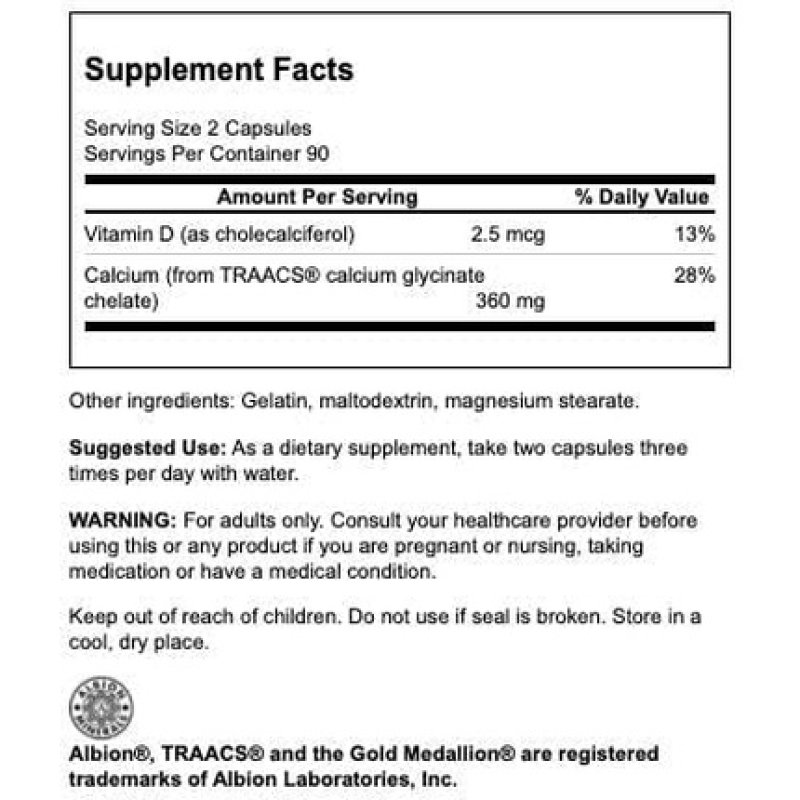 Swanson Albion Chelated Calcium Glycinate 180mg 180 Capsules